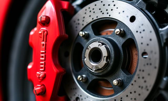 高性能ブレーキキャリパーとスリット入りローター