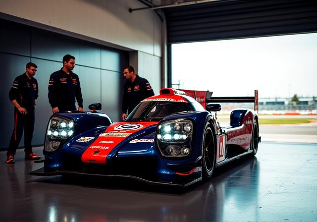 サーキットでピット作業を行うレースカー