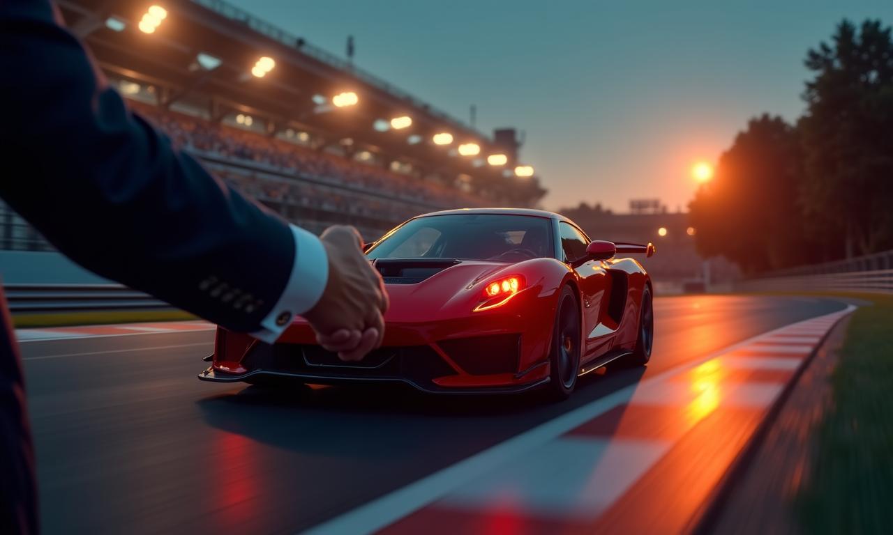 レース車両とビジネスミーティングのコラージュ