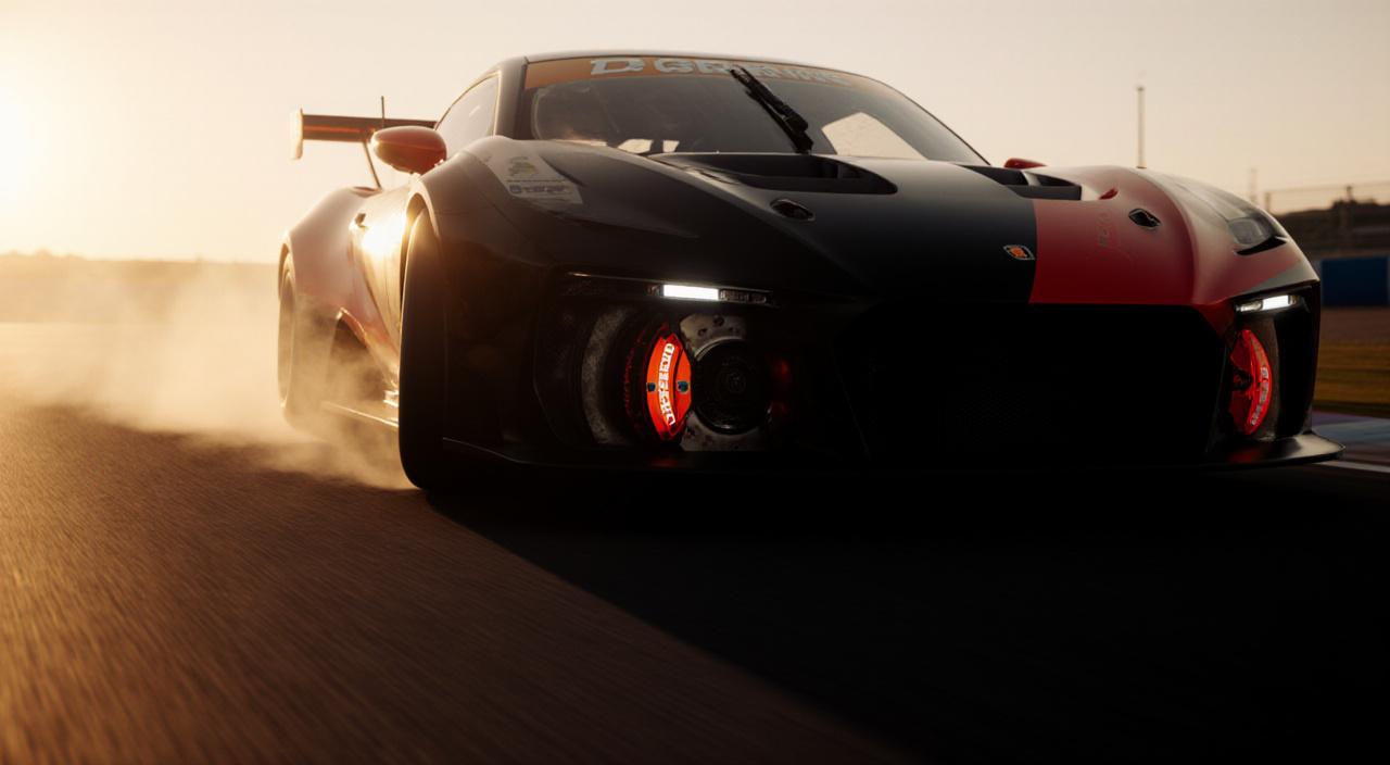 サーキットを走るレーシングカーのクローズアップ